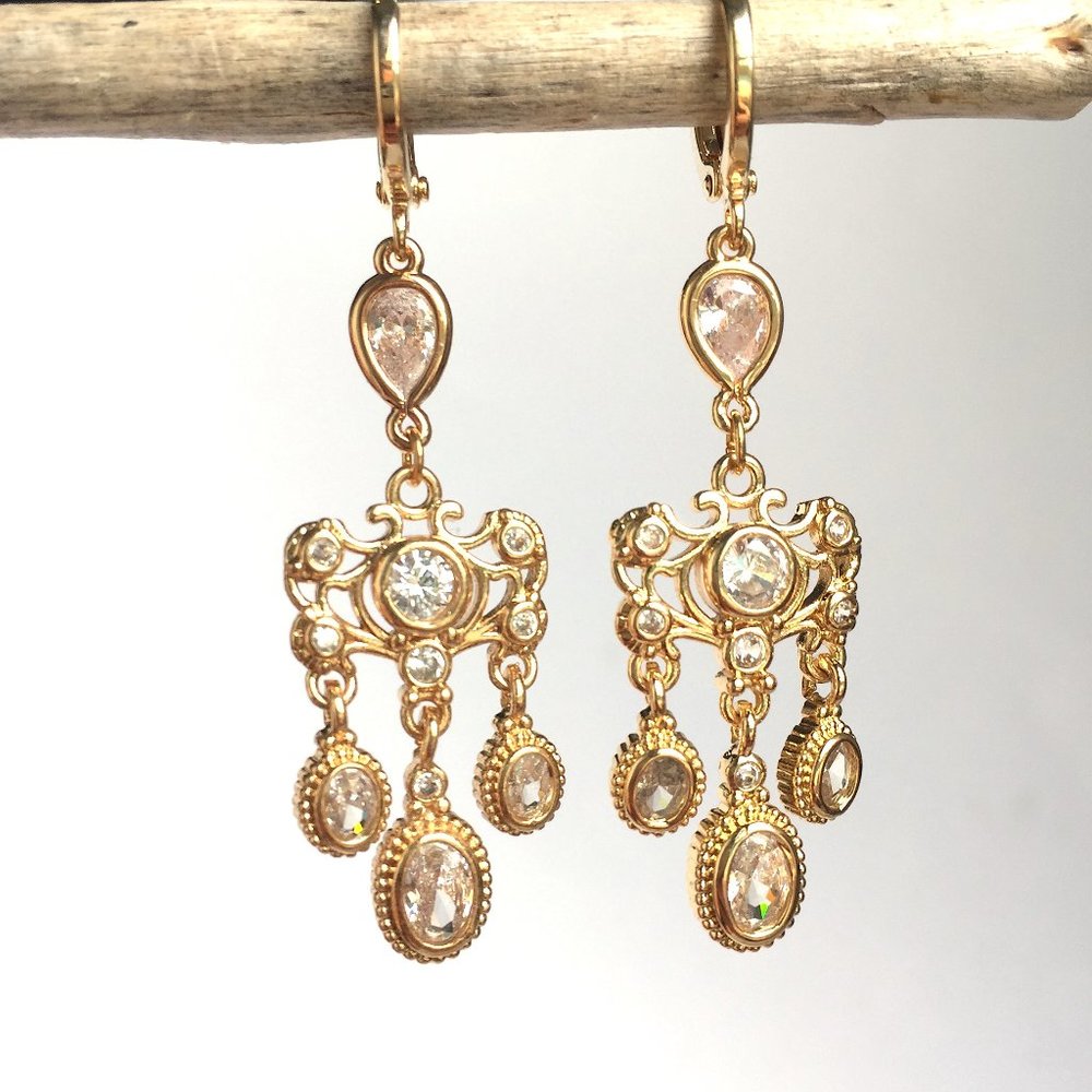 Vintage CZ chandelier huggie style Earrings - Picture 1 of 6